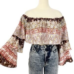 Anthropologie Mare Mare Cropped Ruffle Off-The Shoulder Top XS